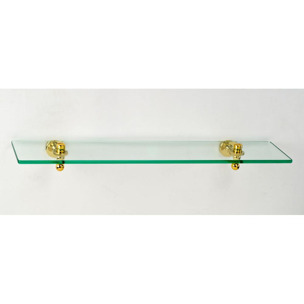 Afina Corporation 24'' 3/8'' Thick Tempered Glass Shelf With Brass Gear Style & Mounting Brackets Satin Nickel