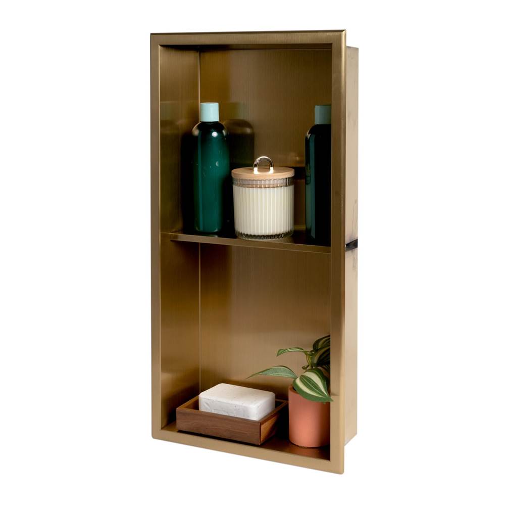 Alfi Trade 12'' x 24'' Brushed Gold PVD Stainless Steel Vertical Double Shelf Shower Niche
