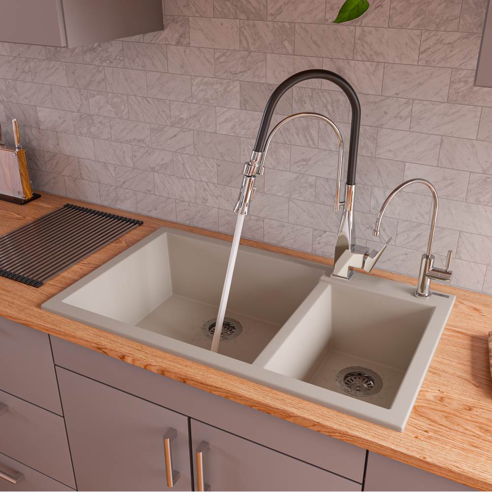 Alfi Trade Biscuit 34'' Double Bowl Drop In Granite Composite Kitchen Sink