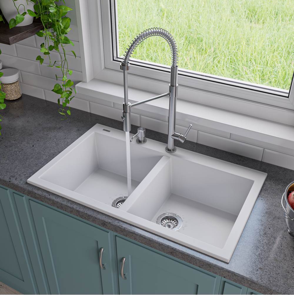 Alfi Trade White 34'' Drop-In Double Bowl Granite Composite Kitchen Sink