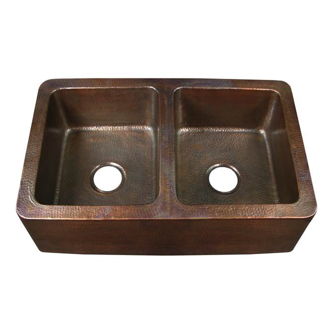 Barclay Pembroke Double Bowl Farmer Sink, Hammered Antique Copper
