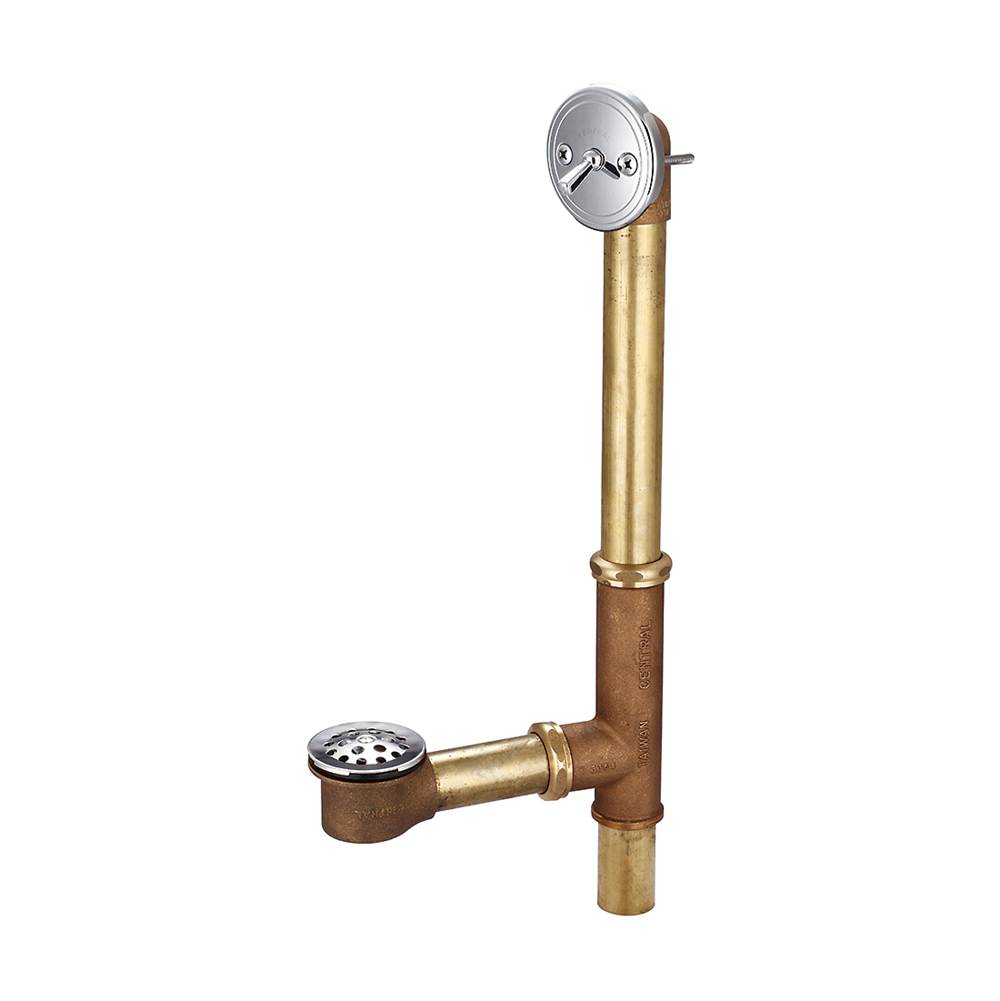 Central Brass Bath Drain-Adjust. 14'' To 16'' Trip Lvr Heavy Pattern Brass Nuts 17 Gauge W/Weepholes-Pc
