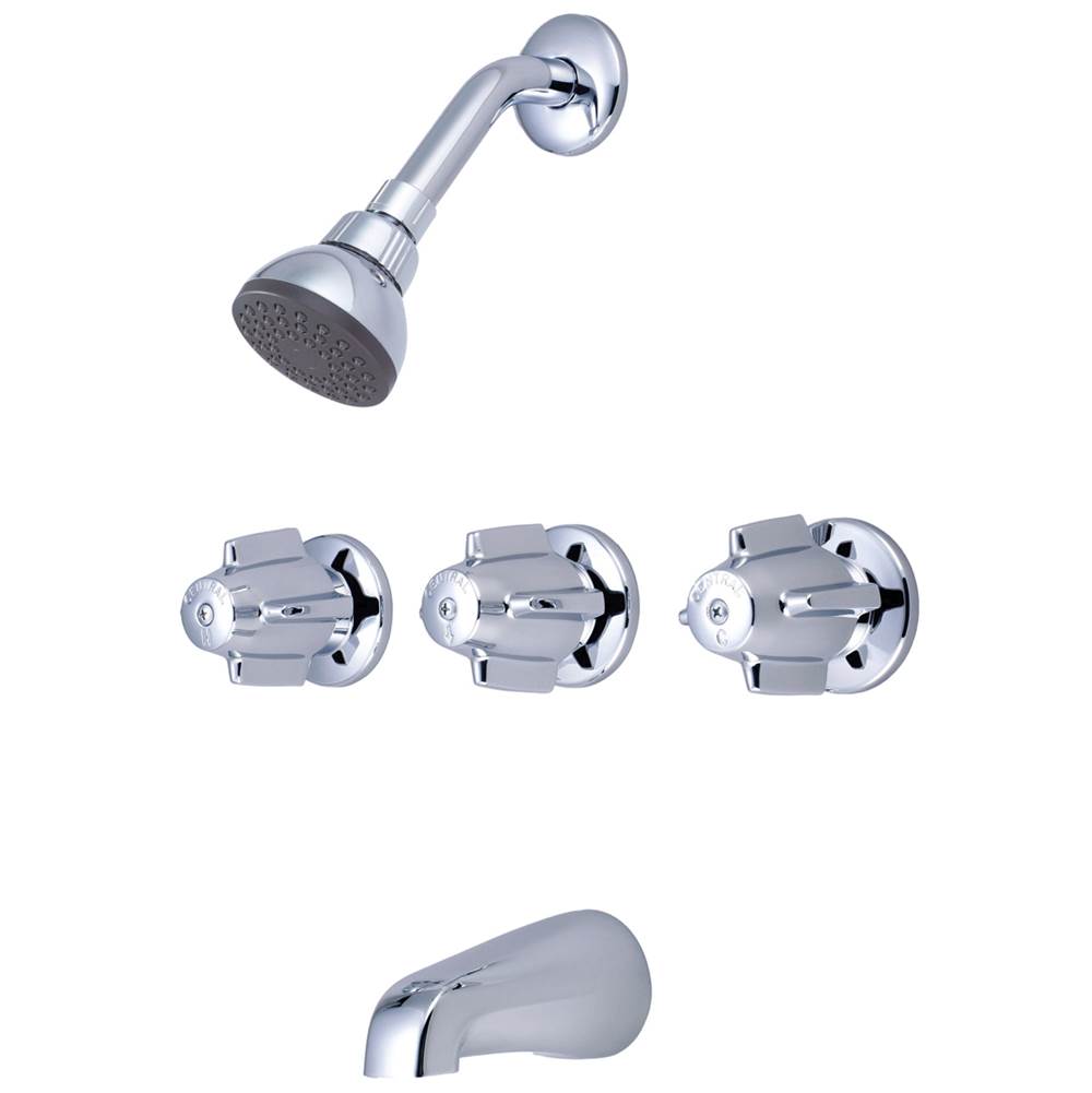 Central Brass TUB & SHOWER-3 CANOPY HDL 1/2'' COMBO UNION 11'' CNTRS SHWRHEAD BRASS SPT-PC