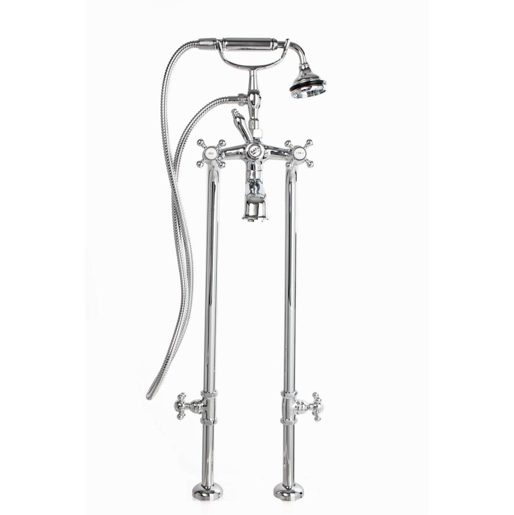 Cheviot Products 5100 SERIES Extra-Tall Free-Standing Tub Filler with Stop Valves - Cross Handles - Metal Accents