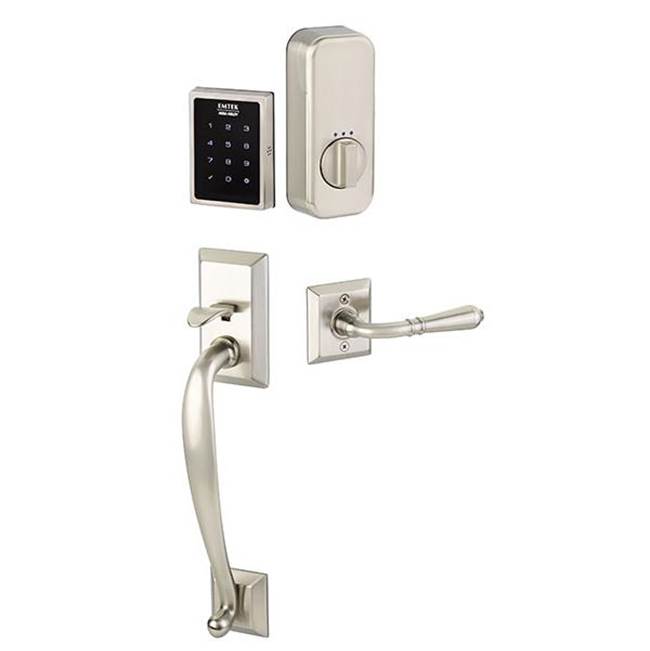 Emtek Electronic EMPowered Motorized Touchscreen Keypad Smart Lock Entry Set with Franklin Grip - works with Yale Access, Astoria Clear Crystal Knob US19