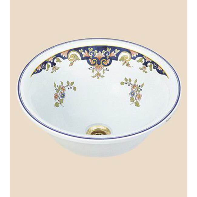 Herbeau ''Sambre'' Ceramic Round Countertop Lavatory Bowl in Berain Bleu