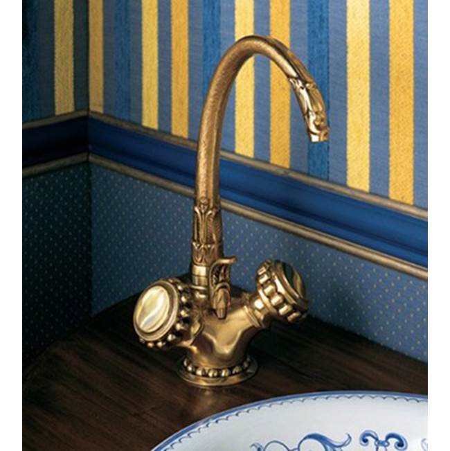 Herbeau ''Pompadour'' Single-Hole Lavatory Set with 1 1/4'' pop-up drain assembly in Antique Lacquered Brass