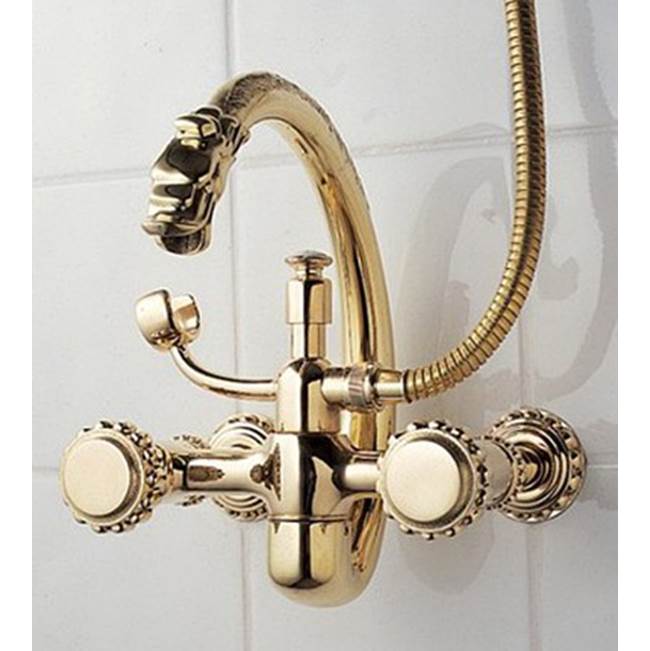 Herbeau ''Pompadour'' Wall Mounted Tub Filler with Hand Shower in Antique Lacquered Copper