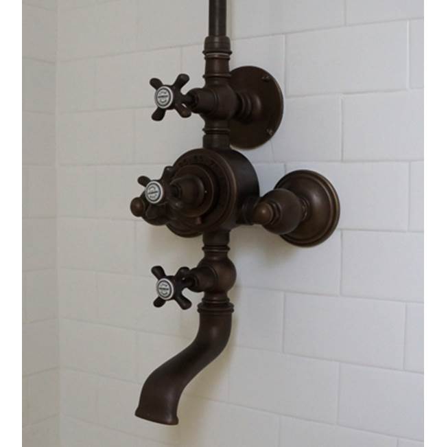 Herbeau ''Royale'' Exposed Thermostatic Tub and Shower Set in Weathered Brass