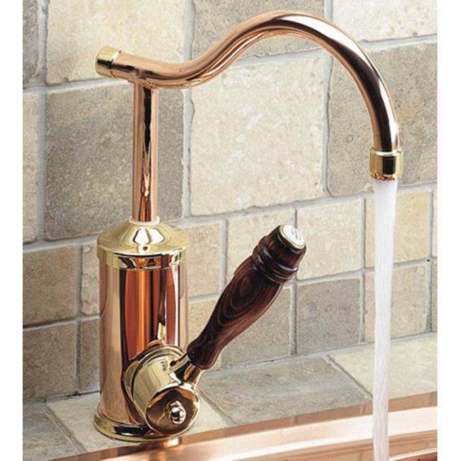 Herbeau ''Flamande'' Single Lever Mixer with Ceramic Disc Cartridge in Wooden Handles, Polished Copper and Brass