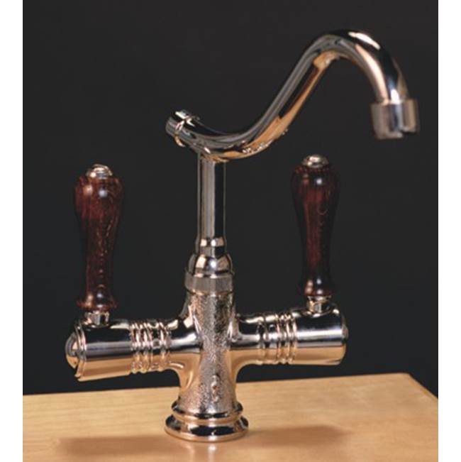 Herbeau ''Namur'' Single-Hole Kitchen / Bar / Lavatory Mixer in Wooden Handles, French Weathered Copper and Brass