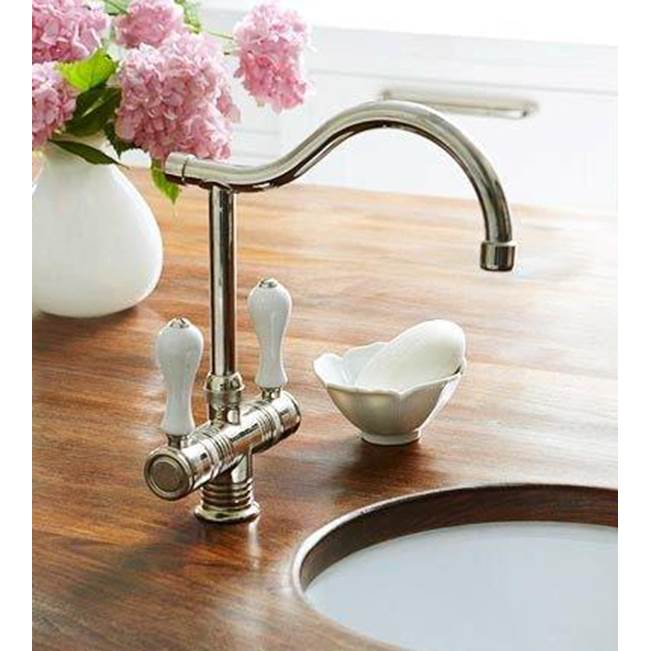 Herbeau ''Valence'' Single-Hole Mixer in White Handles, French Weathered Copper and Brass