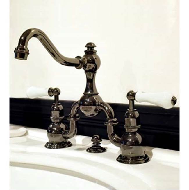 Herbeau ''Royale'' Wall Mounted 2-Hole Set with Wooden Lever Handles without Waste in Polished Chrome