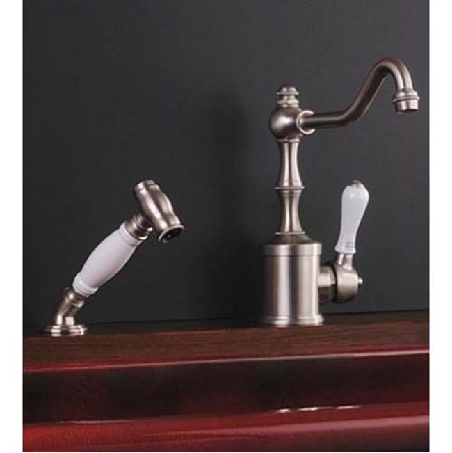 Herbeau ''Royale'' With Hanspray Single Lever Kitchen Mixer With Ceramic Cartridge in Wooden Handle, Antique Lacquered Copper