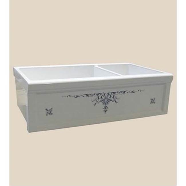 Herbeau ''Luberon'' Fireclay Double Farm House Sink in Rouen Marly, French Ivory background