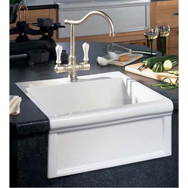 Herbeau ''Petite Luberon'' Fireclay Farmhouse Sink in Avesnes, French Ivory background