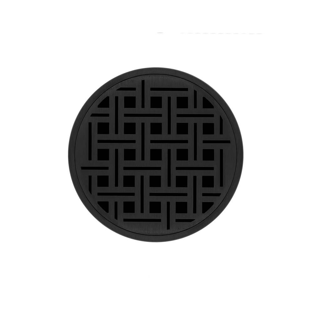 Infinity Drain 5'' Round RVD 5 High Flow Complete Kit with Weave Pattern Decorative Plate in Matte Black with ABS Drain Body, 3'' Outlet