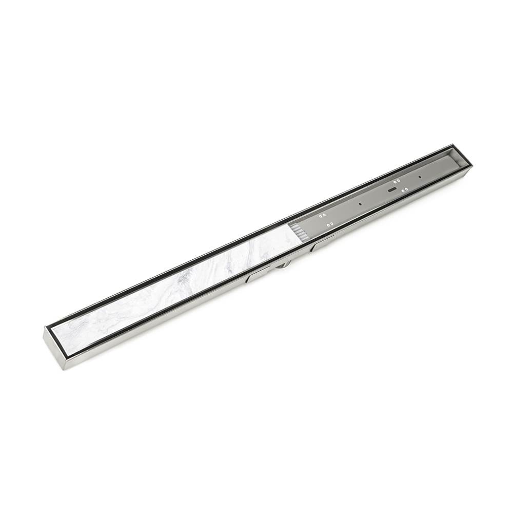 Infinity Drain 60'' S-Stainless Steel Series High Flow Complete Kit with Low Profile Tile Insert Frame in Satin Stainless with PVC Drain Body, 3'' Outlet