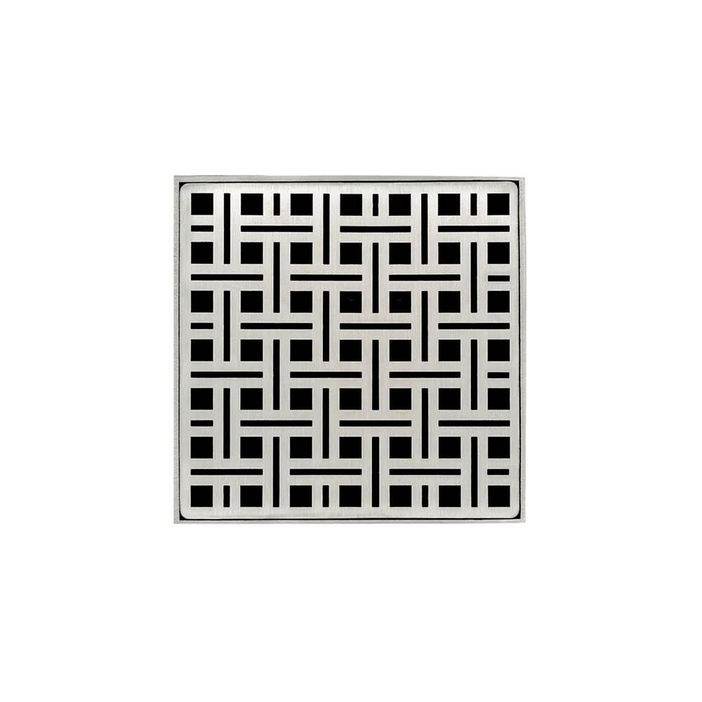 Infinity Drain 5'' x 5'' VD 5 Complete Kit with Weave Pattern Decorative Plate in Satin Stainless with Cast Iron Drain Body for Hot Mop, 2'' Outlet