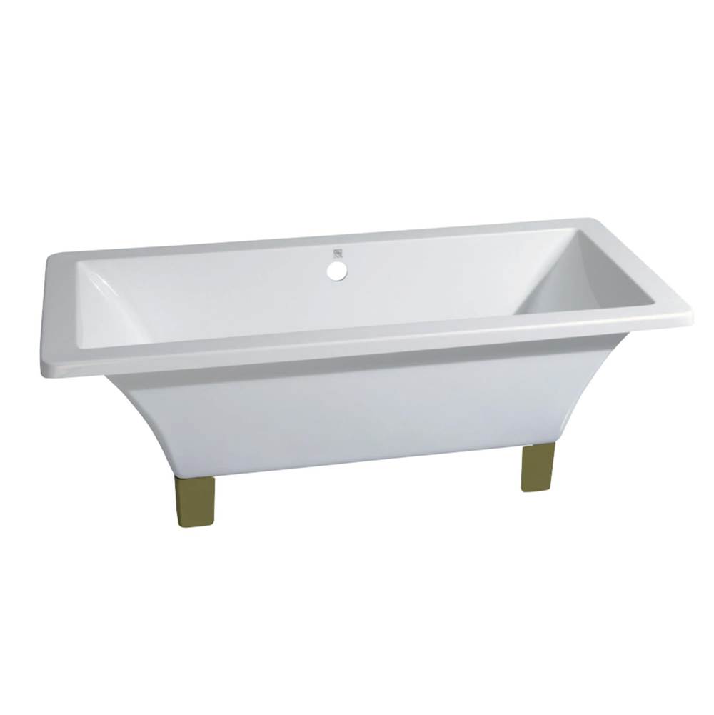 Kingston Brass Aqua Eden 67-Inch Acrylic Double Ended Clawfoot Tub (No Faucet Drillings), White/Polished Brass