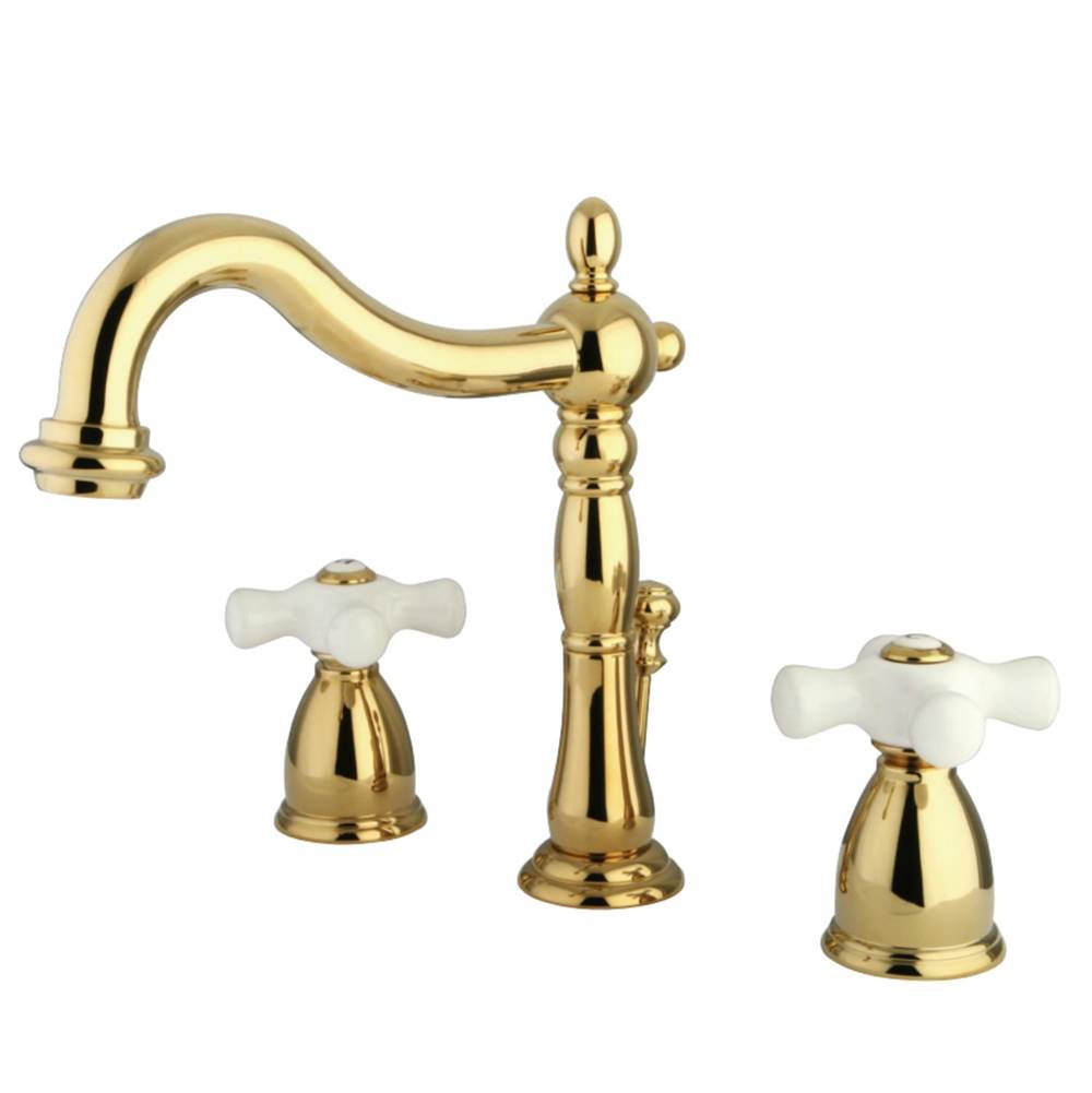 Kingston Brass Heritage Widespread Bathroom Faucet with Brass Pop-Up, Polished Brass