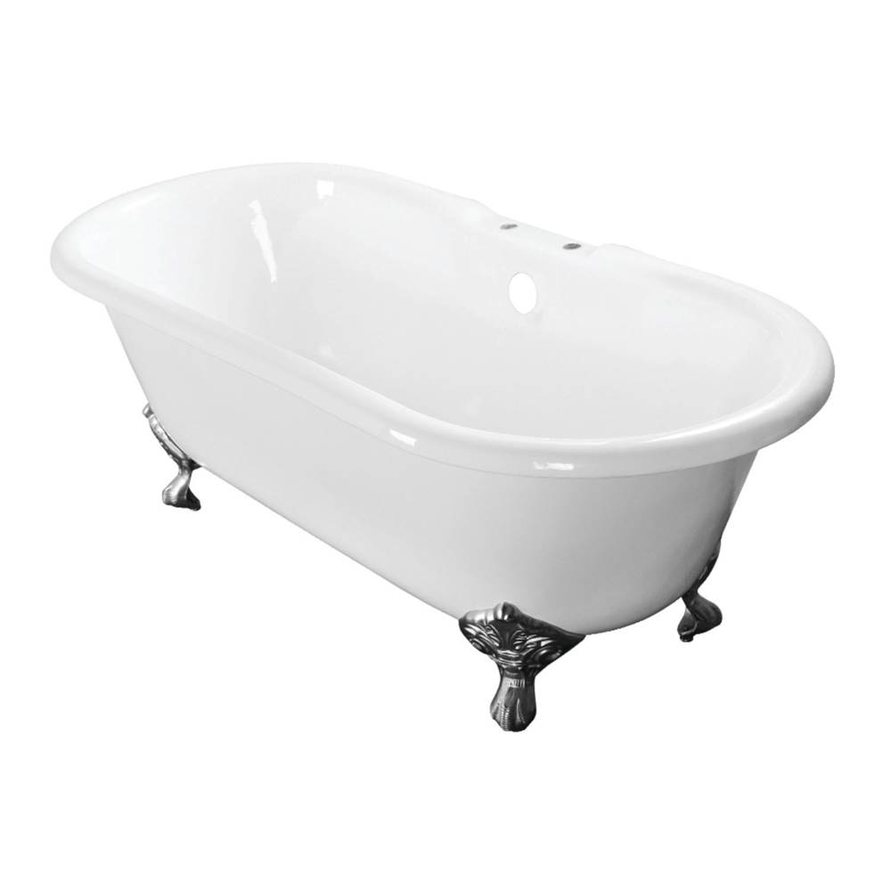Kingston Brass Aqua Eden 60-Inch Cast Iron Double Ended Clawfoot Tub with 7-Inch Faucet Drillings, White/Polished Chrome