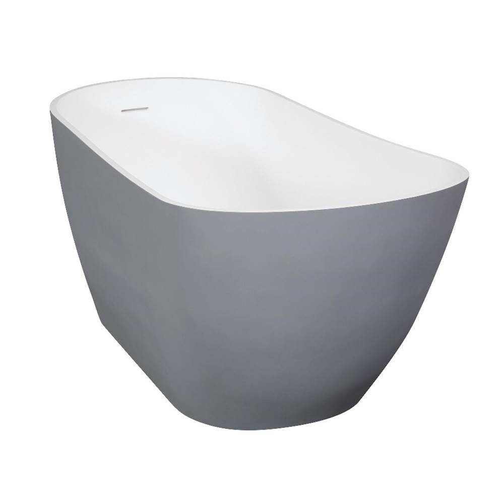 Kingston Brass Aqua Eden Arcticstone 52'' Slipper Solid Surface Freestanding Tub with Drain, Glossy White/Matte Gray