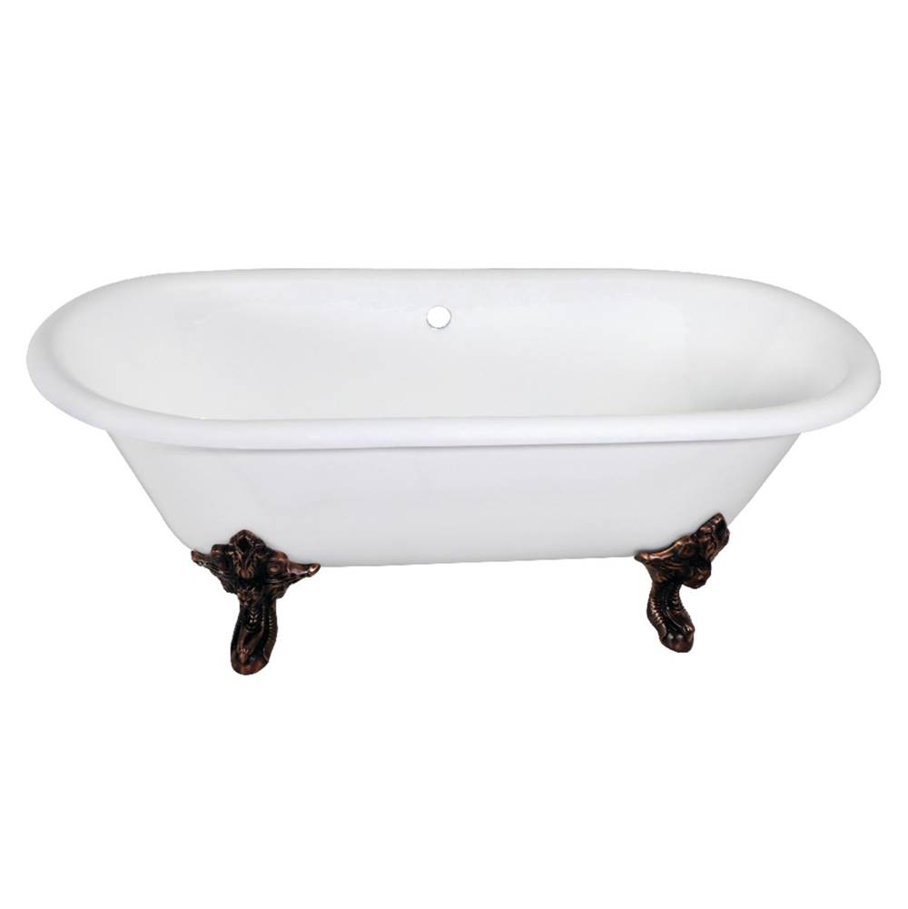 Kingston Brass Aqua Eden 72-Inch Cast Iron Double Ended Clawfoot Tub (No Faucet Drillings), White/Oil Rubbed Bronze