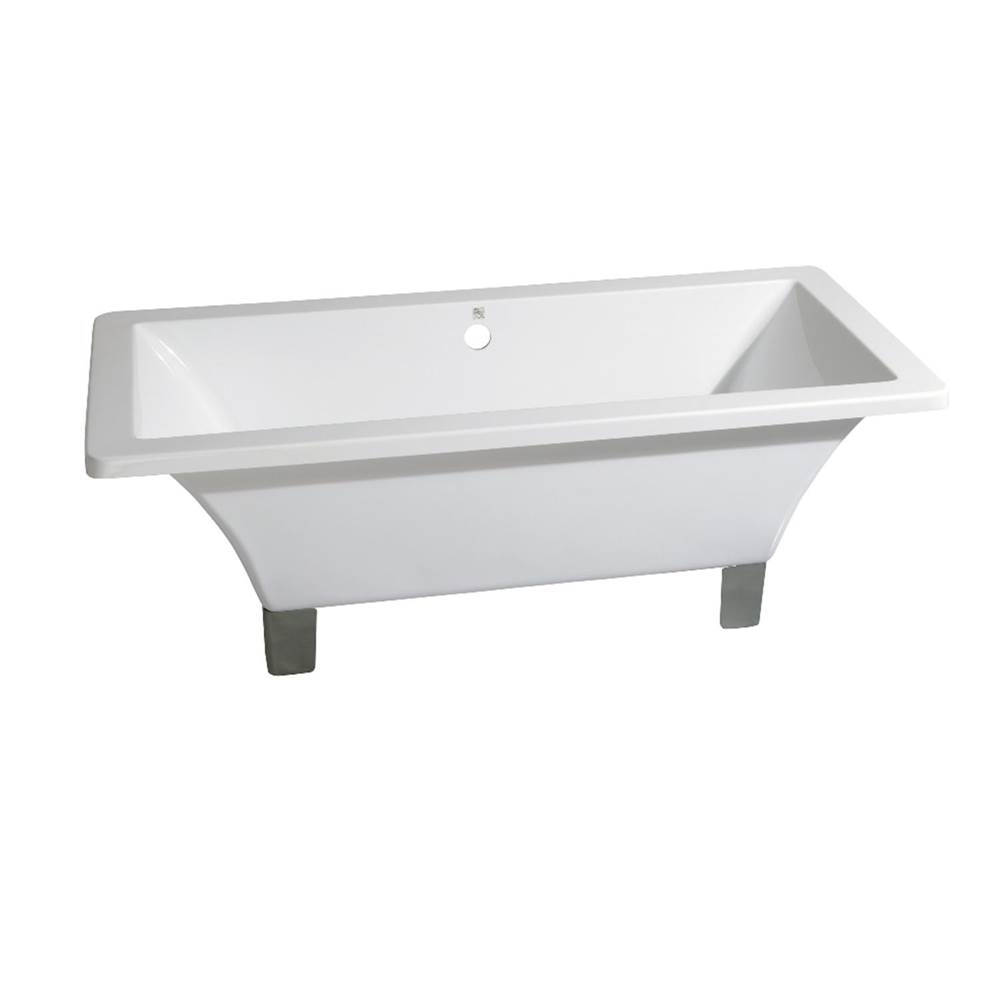 Kingston Brass Aqua Eden 71-Inch Acrylic Double Ended Clawfoot Tub (No Faucet Drillings), White/Brushed Nickel