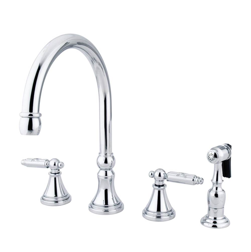 Kingston Brass Gourmetier Widespread Kitchen Faucet with Brass Sprayer, Polished Chrome