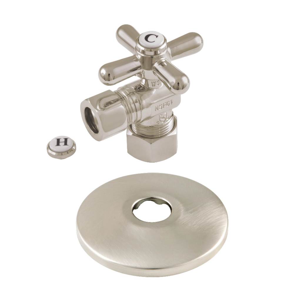Kingston Brass 5/8-Inch OD X 1/2-Inch OD Comp Quarter-Turn Angle Stop Valve with Flange, Brushed Nickel