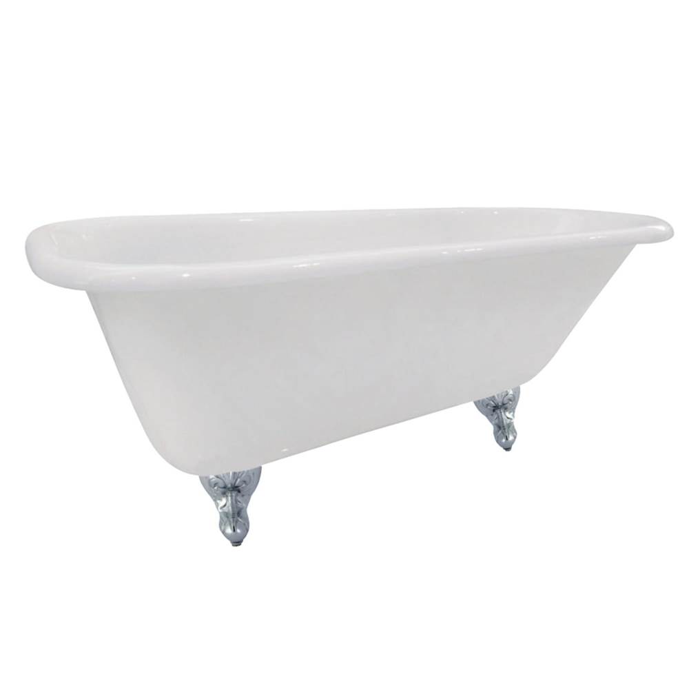 Kingston Brass Aqua Eden 66-Inch Cast Iron Roll Top Clawfoot Tub (No Faucet Drillings), White/Polished Chrome