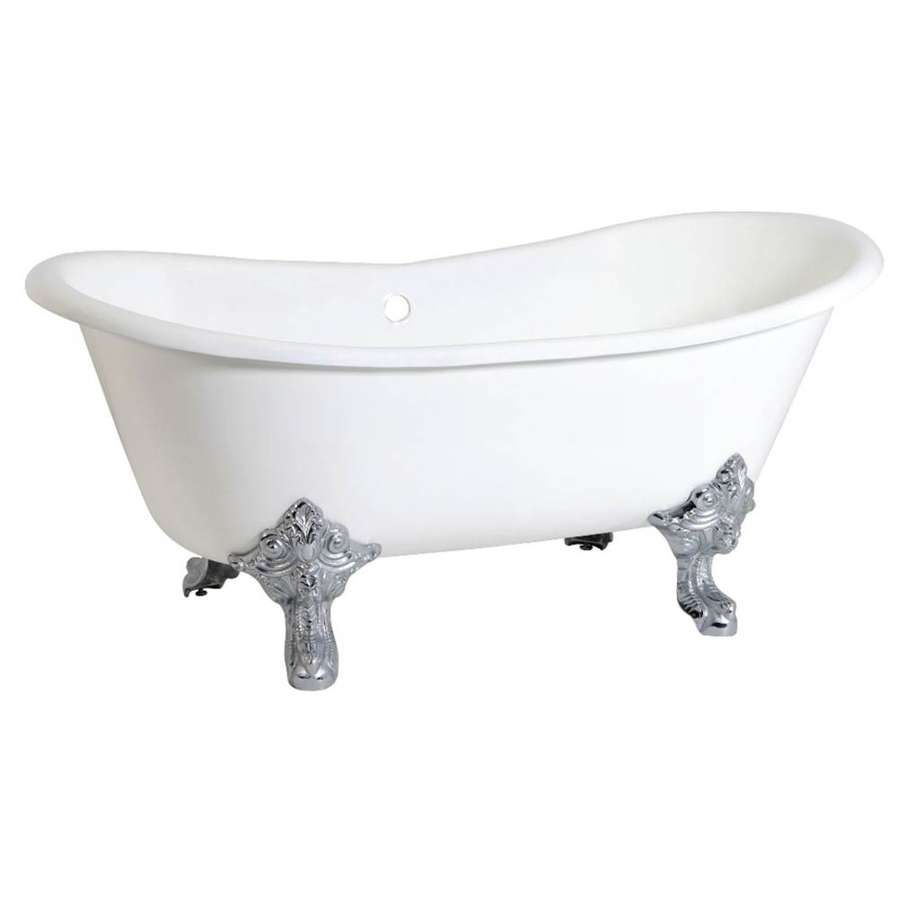 Kingston Brass Aqua Eden 67-Inch Cast Iron Double Slipper Clawfoot Tub (No Faucet Drillings), White/Polished Chrome