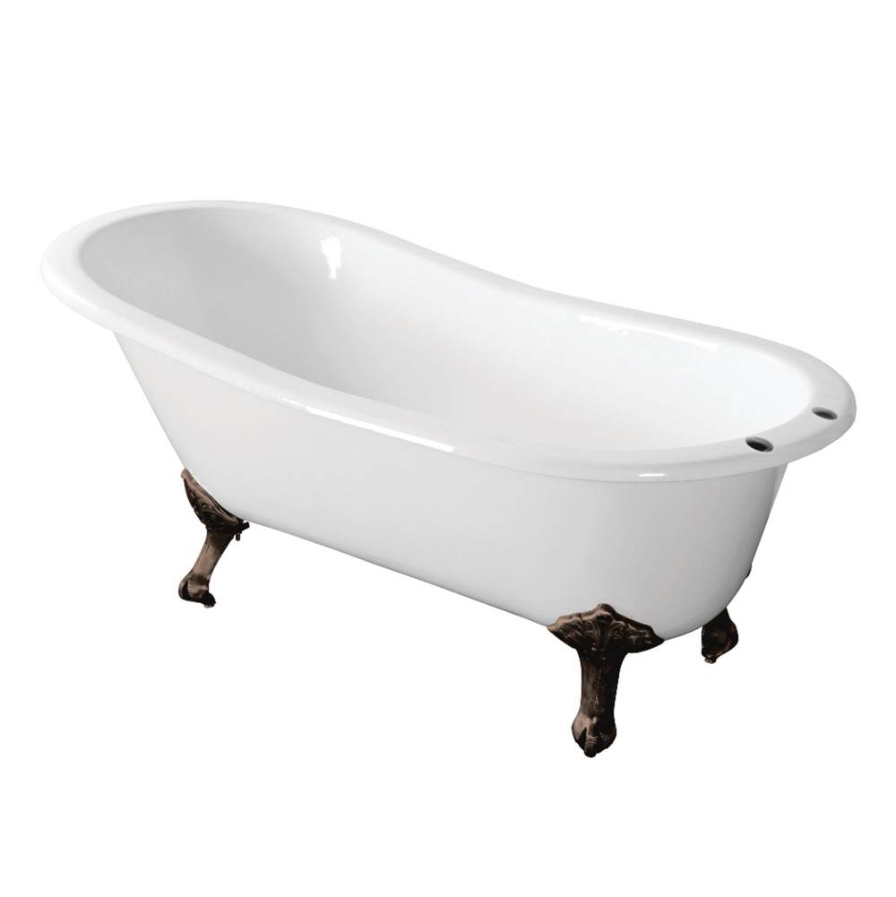 Kingston Brass Aqua Eden 67-Inch Cast Iron Single Slipper Clawfoot Tub with 7-Inch Faucet Drillings, White/Oil Rubbed Bronze