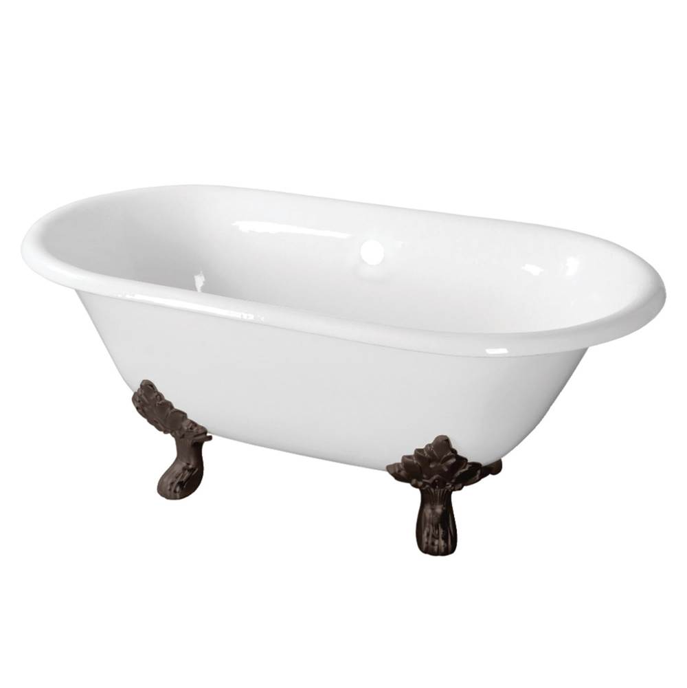 Kingston Brass Aqua Eden 60-Inch Cast Iron Double Ended Clawfoot Tub (No Faucet Drillings), White/Oil Rubbed Bronze