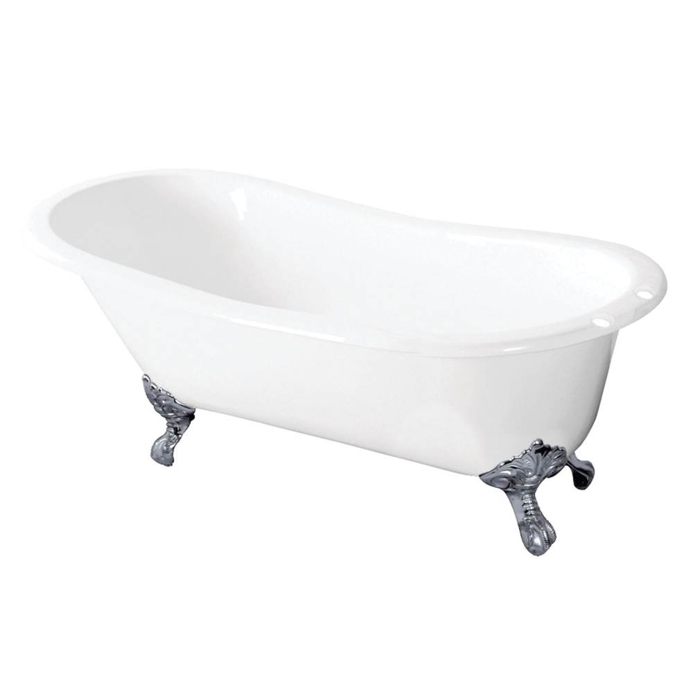 Kingston Brass Aqua Eden 57-Inch Cast Iron Slipper Clawfoot Tub with 7-Inch Faucet Drillings, White/Polished Chrome