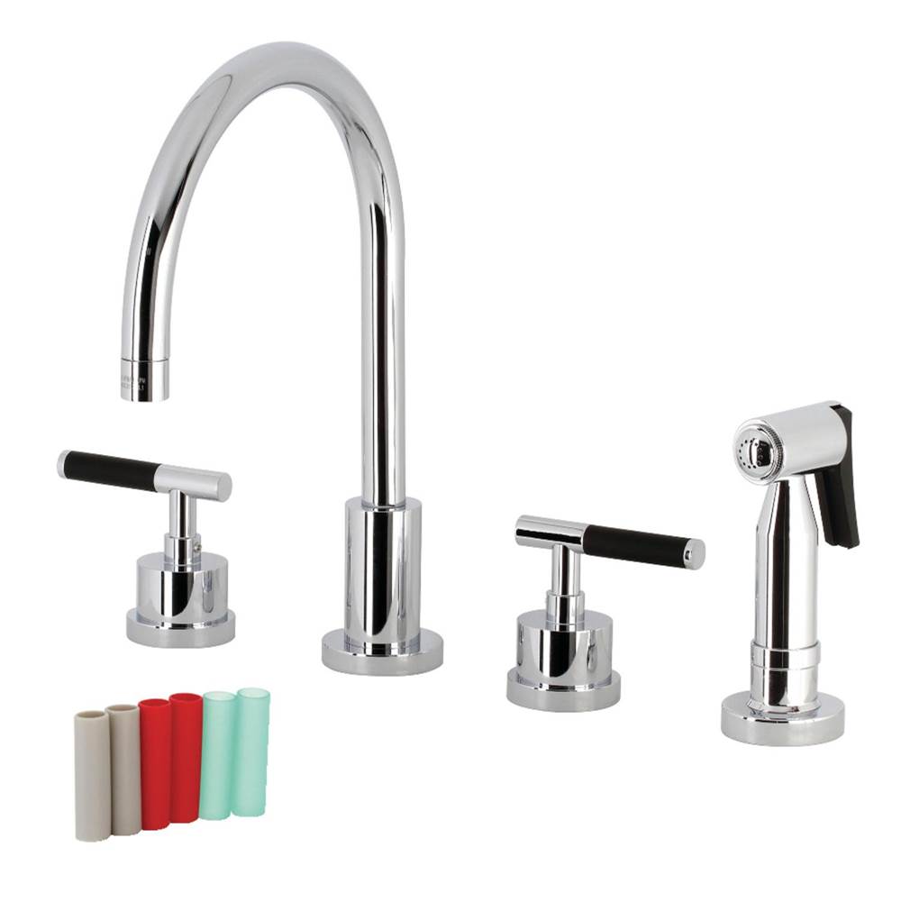 Kingston Brass Kaiser Widespread Kitchen Faucet with Brass Sprayer, Polished Chrome