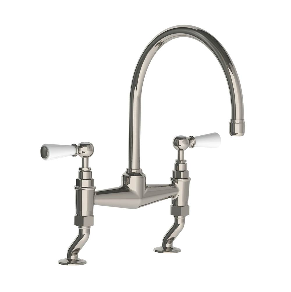 Lefroy Brooks Classic White Lever Deck Mounted Kitchen Bridge Mixer, Silver Nickel